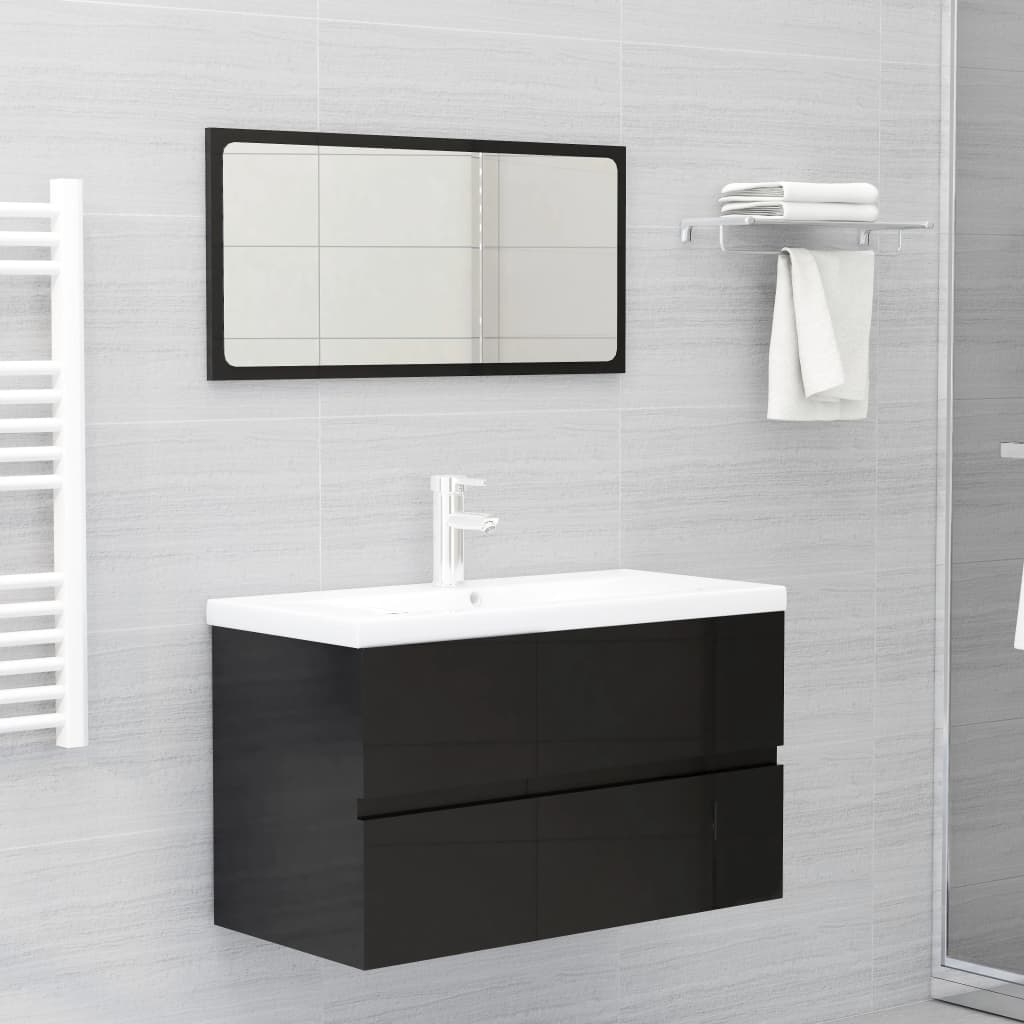 Berkfield 2 Piece Bathroom Furniture Set High Gloss Black Engineered Wood