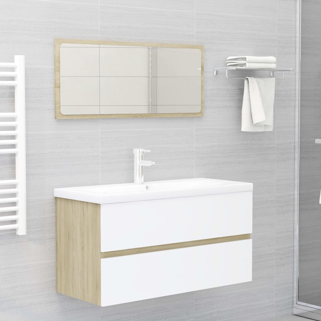Berkfield 2 Piece Bathroom Furniture Set White and Sonoma Oak Engineered Wood