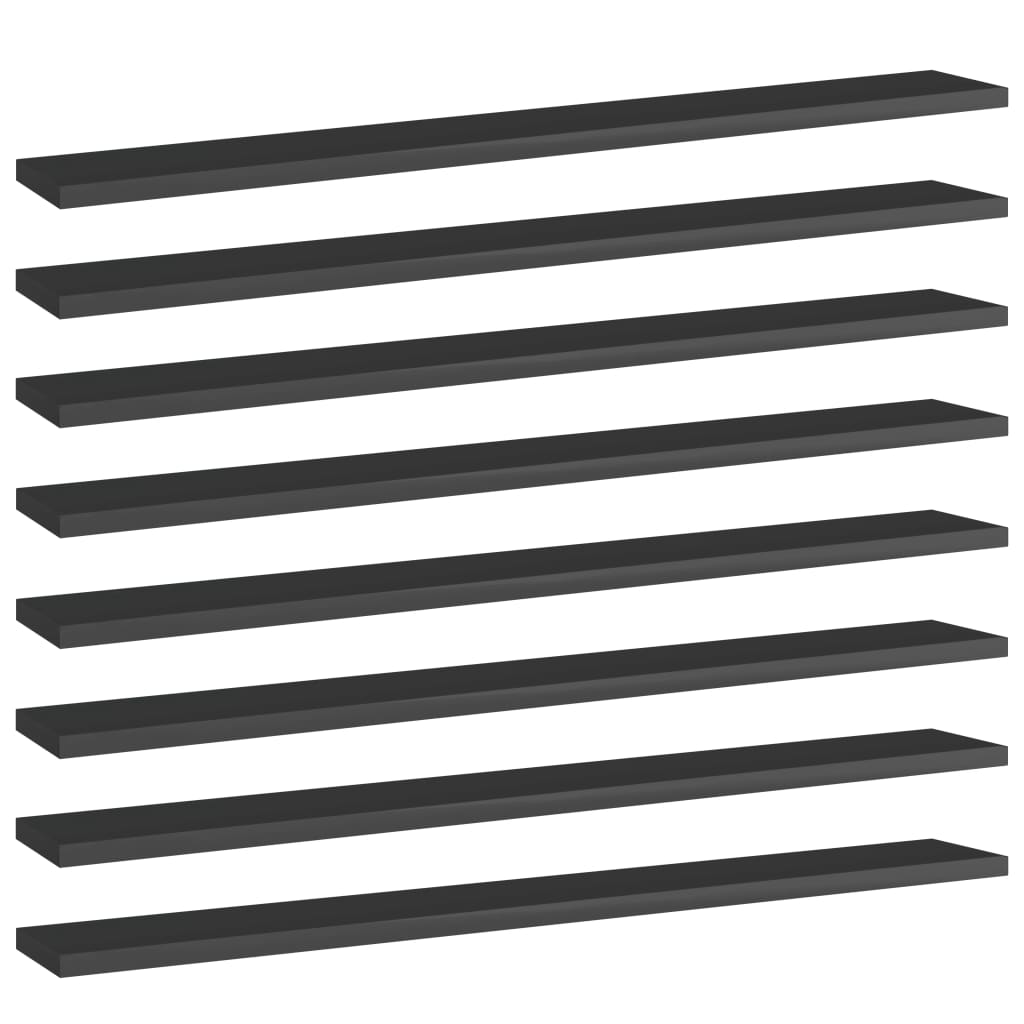 Berkfield Bookshelf Boards 8 pcs High Gloss Black 80x10x1.5 cm Engineered Wood