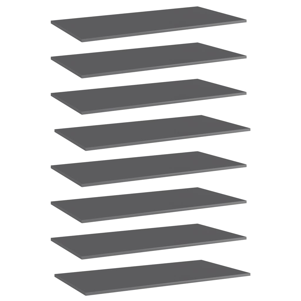 Berkfield Bookshelf Boards 8 pcs High Gloss Grey 80x20x1.5 cm Engineered Wood