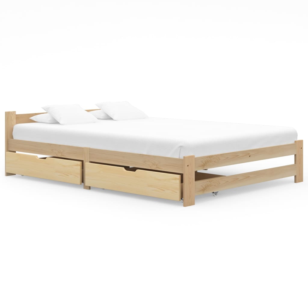 Berkfield Bed Frame with 2 Drawers Solid Pinewood 140x200 cm