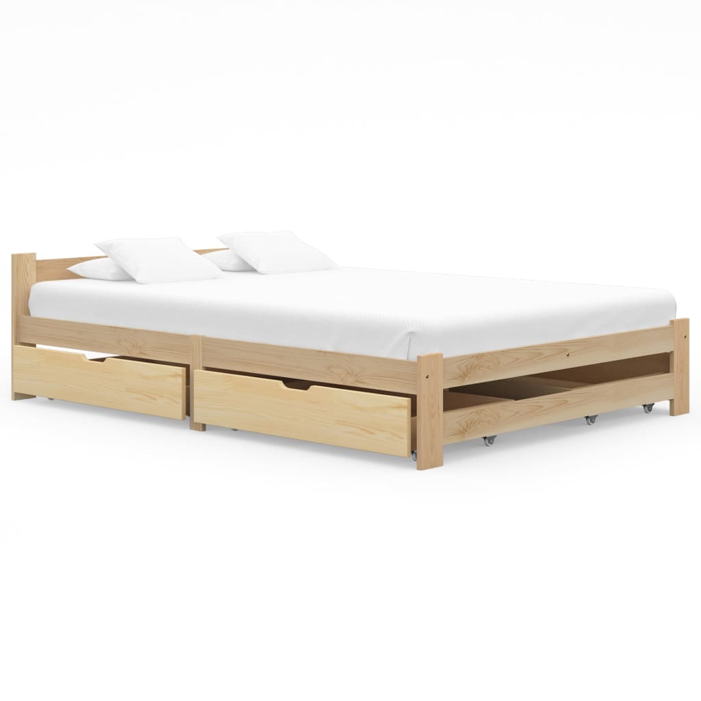 Berkfield Bed Frame with 4 Drawers Solid Pinewood 160x200 cm