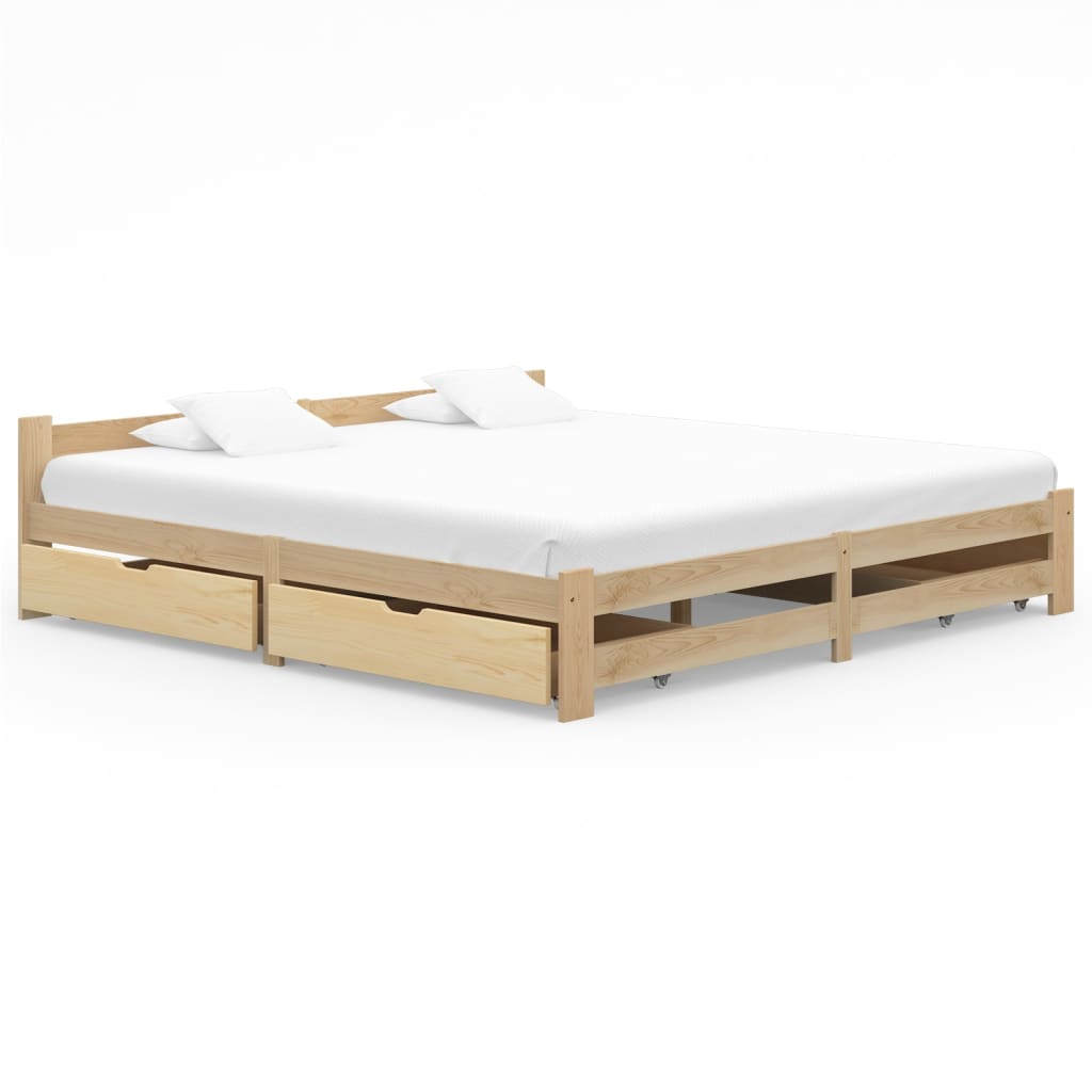 Berkfield Bed Frame with 4 Drawers Solid Pinewood 200x200 cm