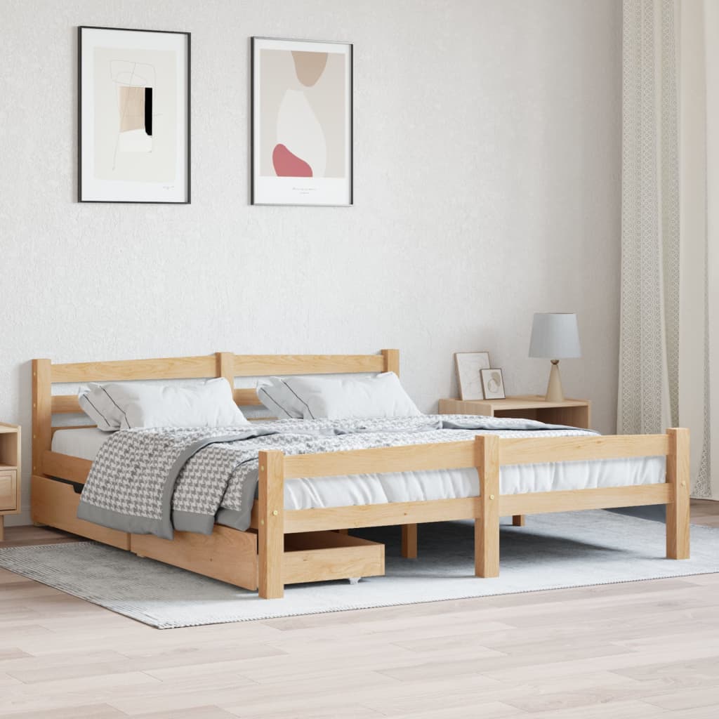 Berkfield Bed Frame with 2 Drawers Solid Pinewood 160x200 cm
