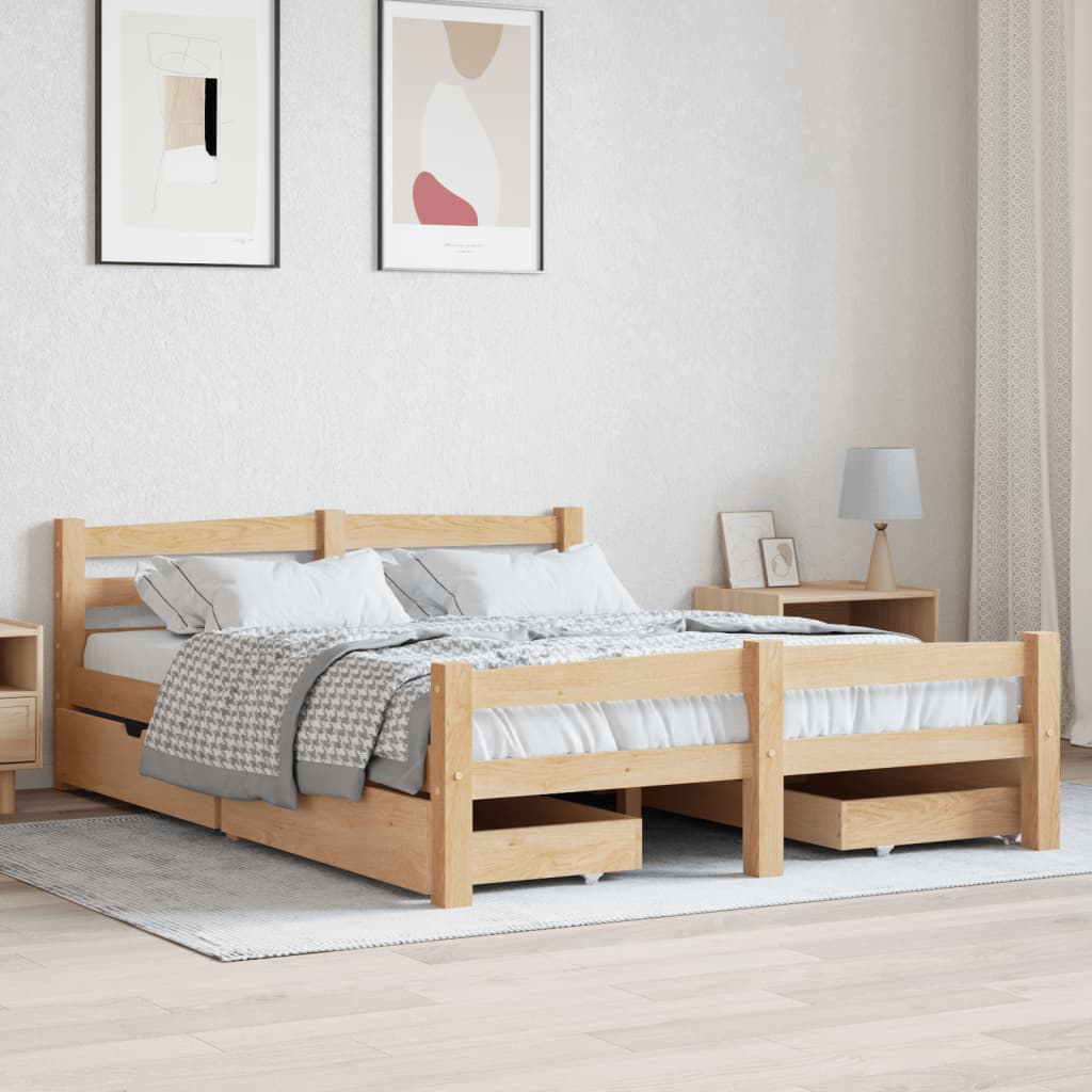 Berkfield Bed Frame with 4 Drawers Solid Pinewood 140x200 cm