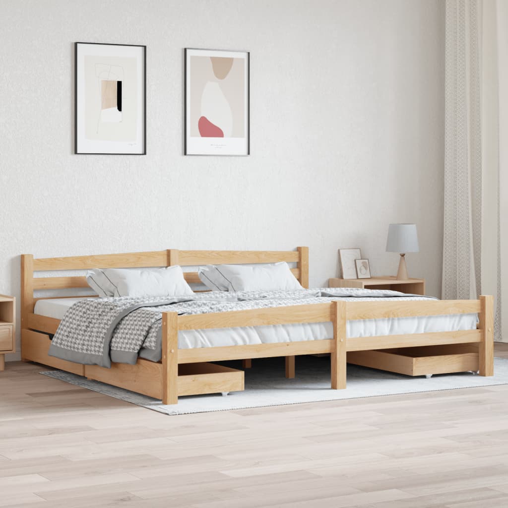 Berkfield Bed Frame with 4 Drawers Solid Pinewood 200x200 cm