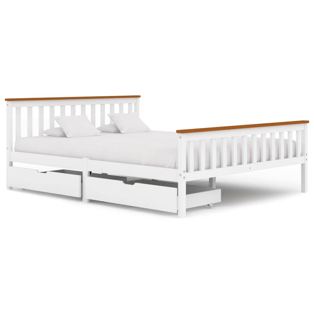 Berkfield Bed Frame with 2 Drawers White Solid Pine Wood 160x200 cm