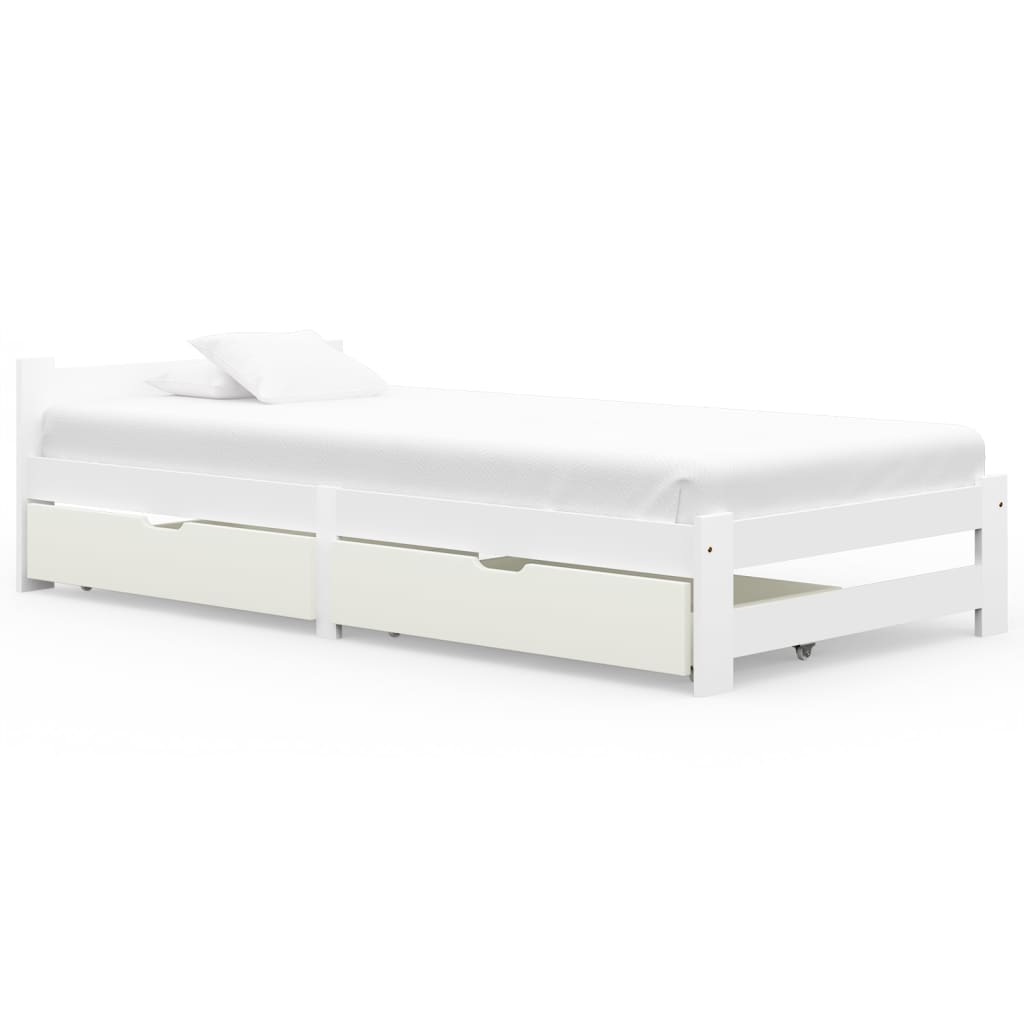 Berkfield Bed Frame with 2 Drawers White Solid Pinewood 100x200 cm