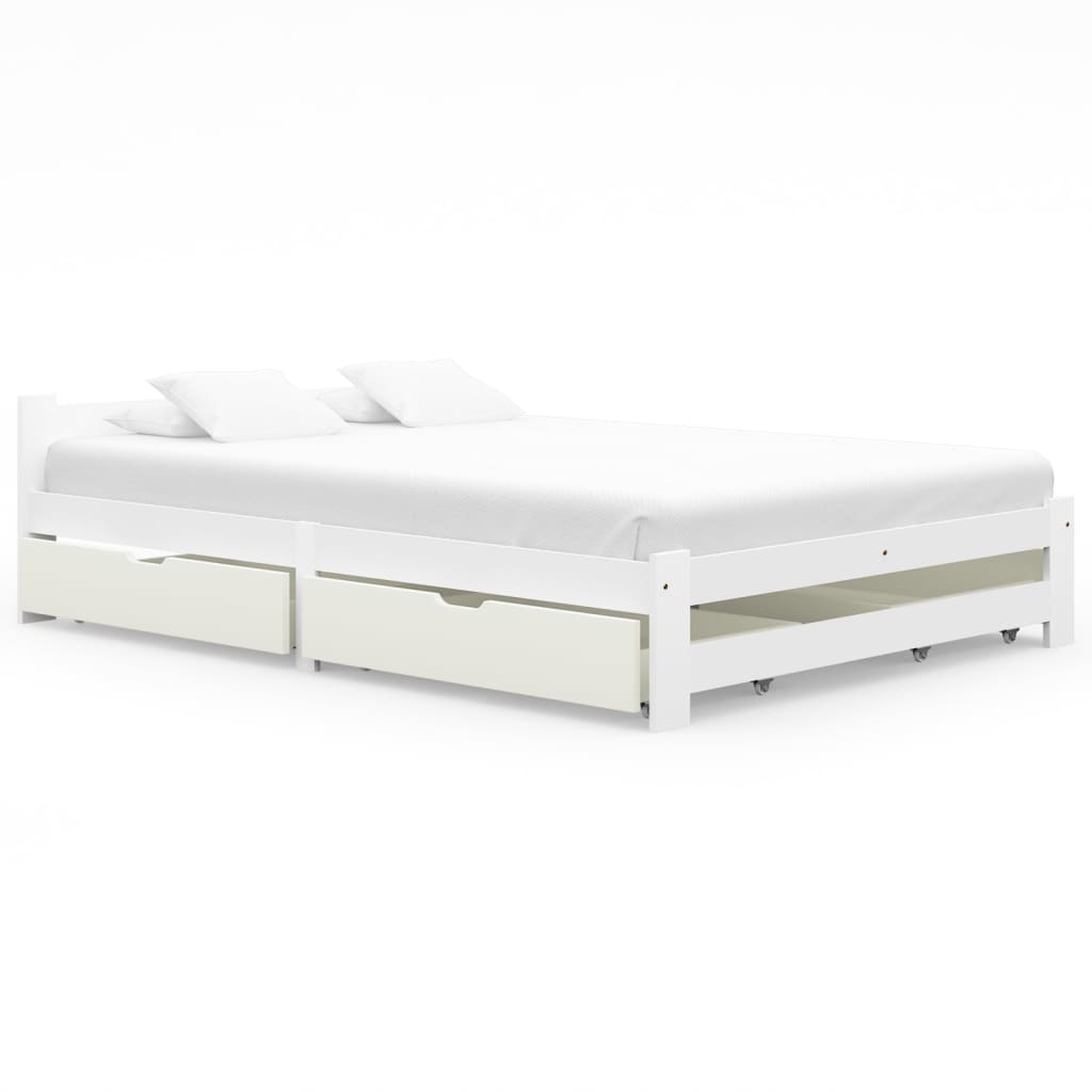 Berkfield Bed Frame with 4 Drawers White Solid Pinewood 160x200 cm