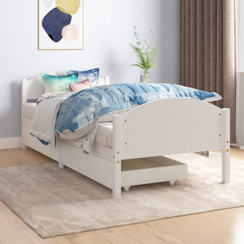 Berkfield Bed Frame with 2 Drawers White Solid Wood Pine 90x200 cm