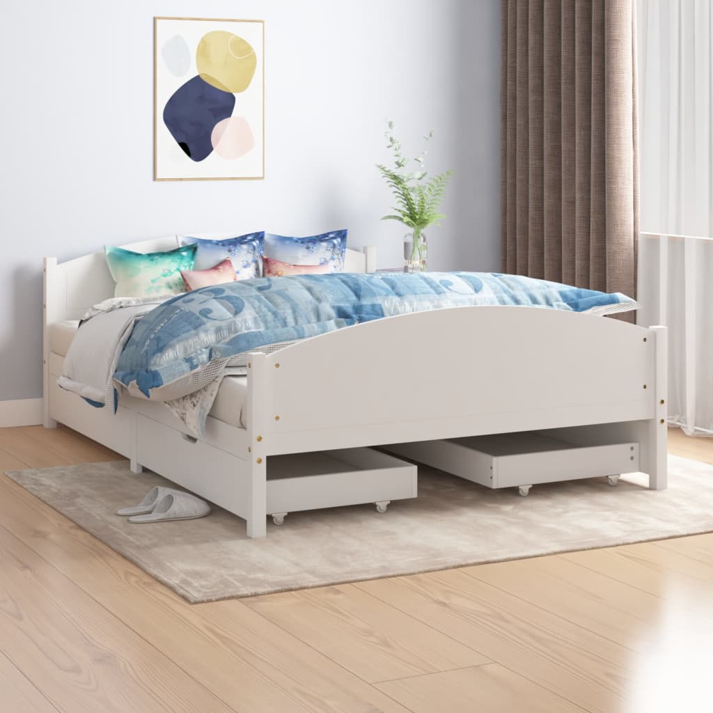 Berkfield Bed Frame with 2 Drawers White Solid Wood Pine 160x200 cm