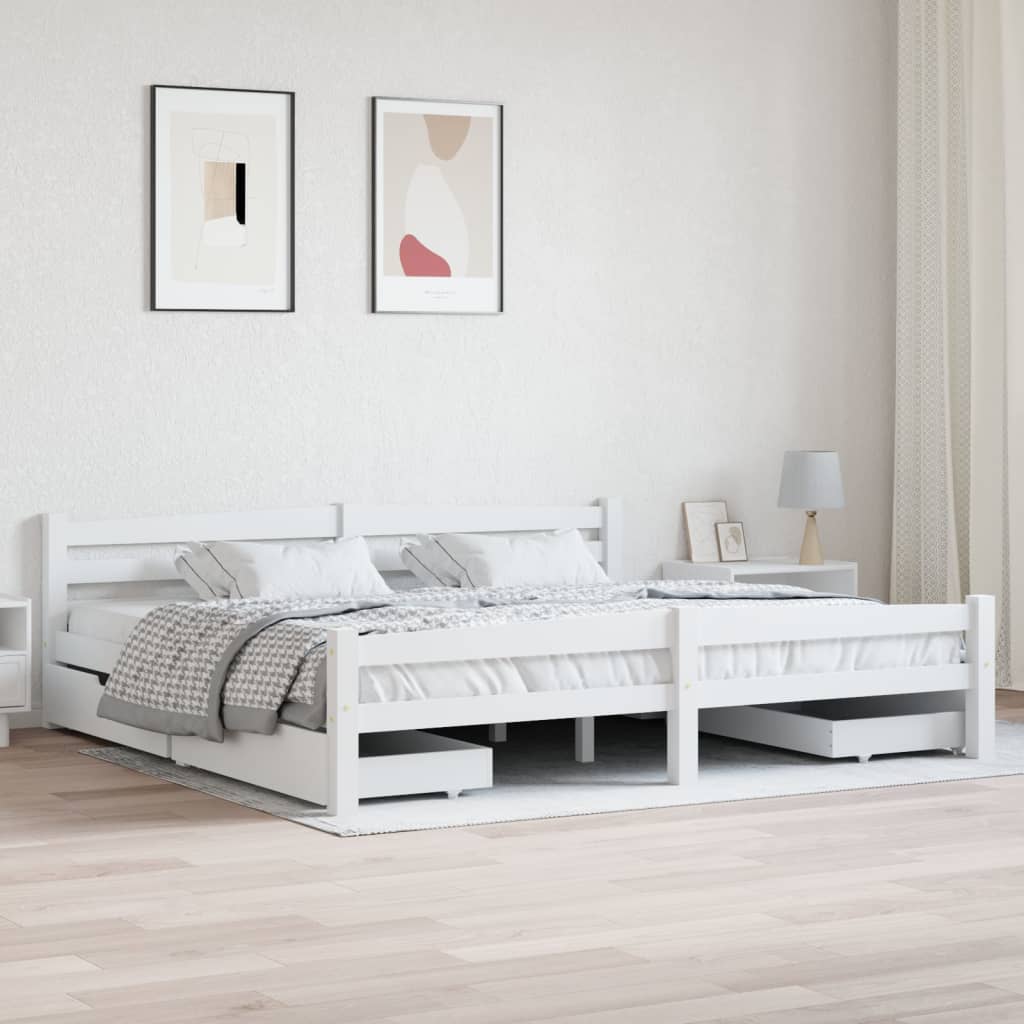 Berkfield Bed Frame with 4 Drawers White Solid Pinewood 200x200 cm