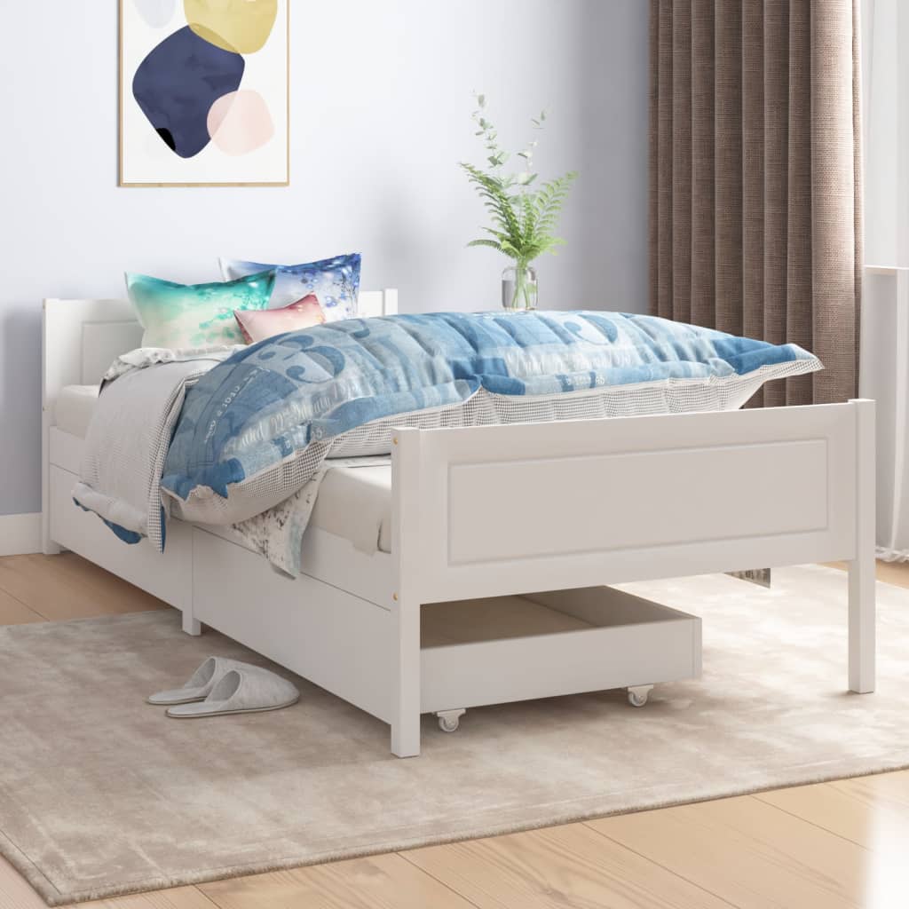 Berkfield Bed Frame with 2 Drawers White Solid Wood Pine 90x200 cm