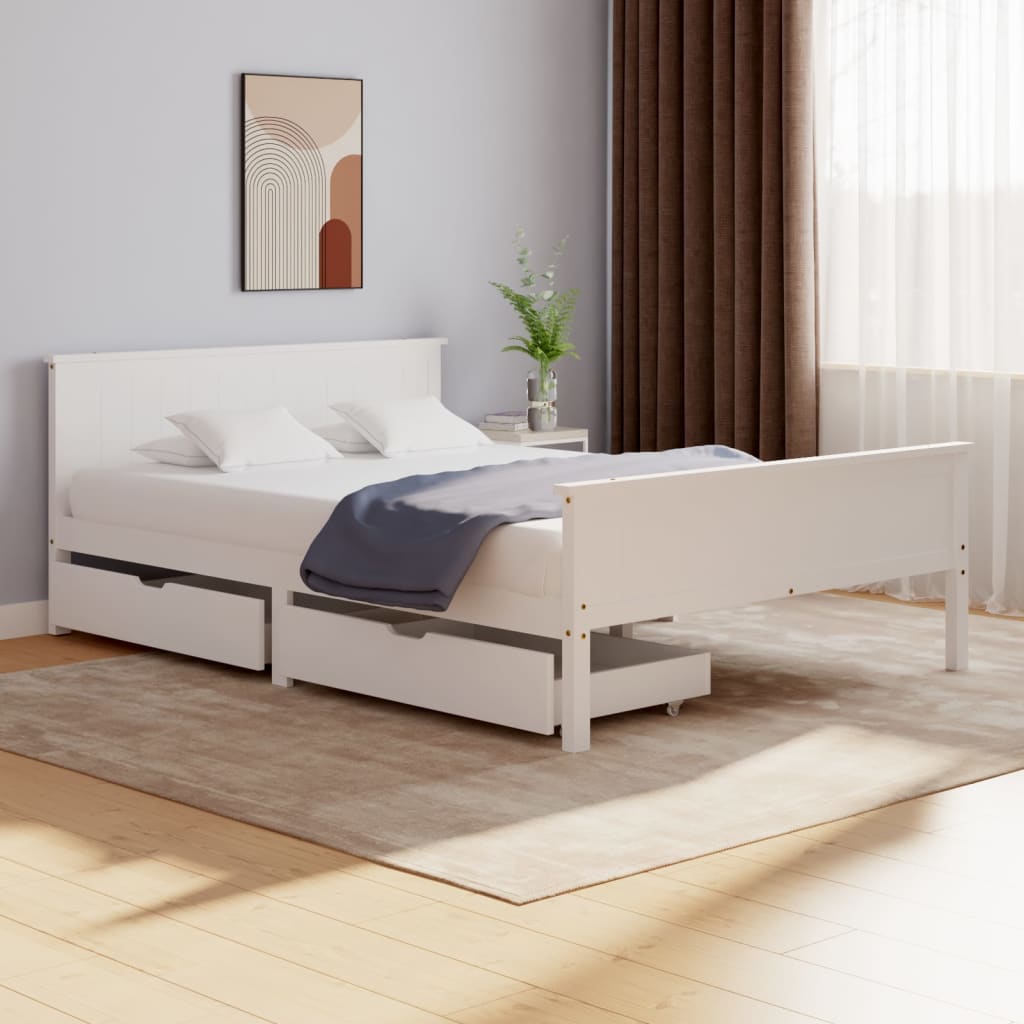 Berkfield Bed Frame with 2 Drawers White Solid Wood Pine 160x200 cm