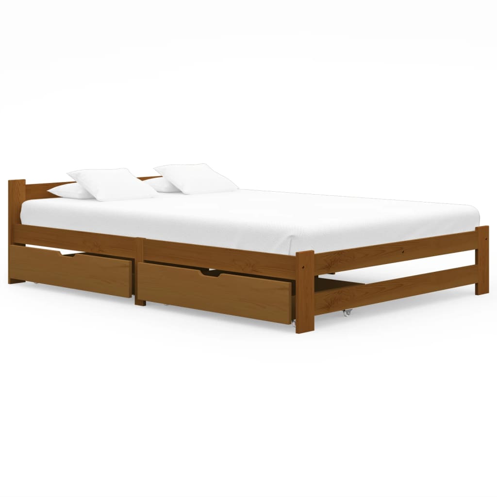Berkfield Bed Frame with 2 Drawers Honey Brown Solid Pinewood 160x200 cm