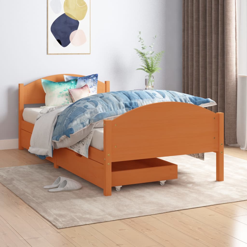 Berkfield Bed Frame with 2 Drawers Honey Brown Solid Wood Pine 100x200 cm