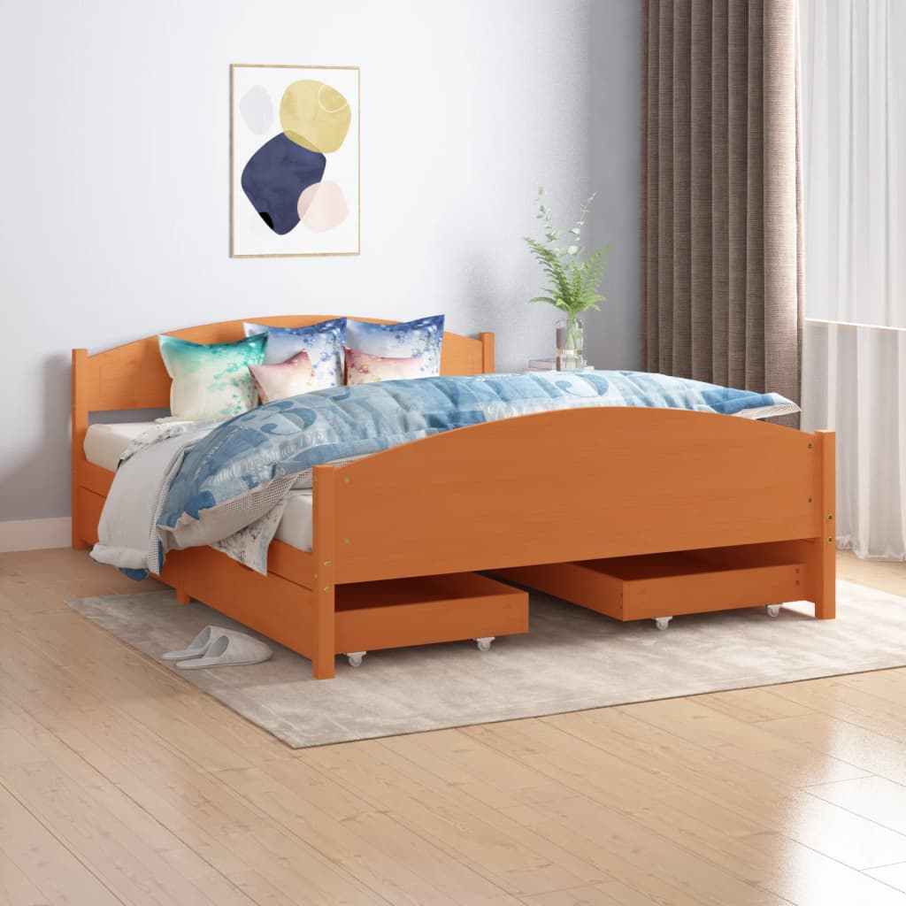 Berkfield Bed Frame with 4 Drawers Honey Brown Solid Wood Pine 160x200 cm