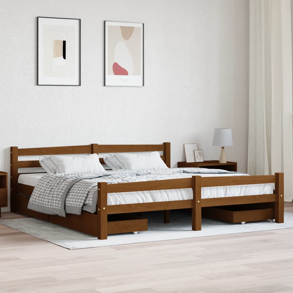 Berkfield Bed Frame with 4 Drawers Honey Brown Solid Pinewood 180x200 cm 6FT Super King