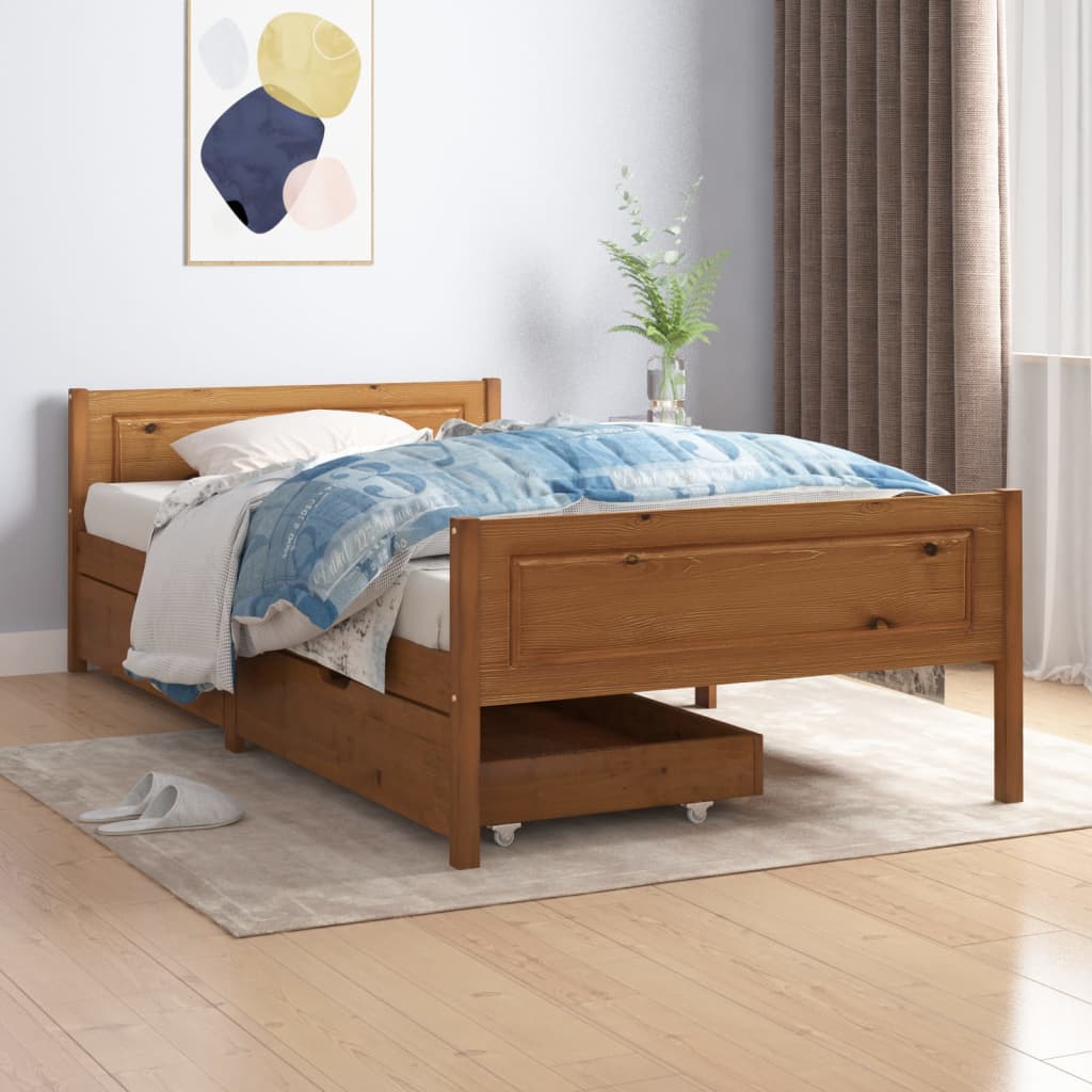 Berkfield Bed Frame with 2 Drawers Honey Brown Solid Wood Pine 100x200 cm