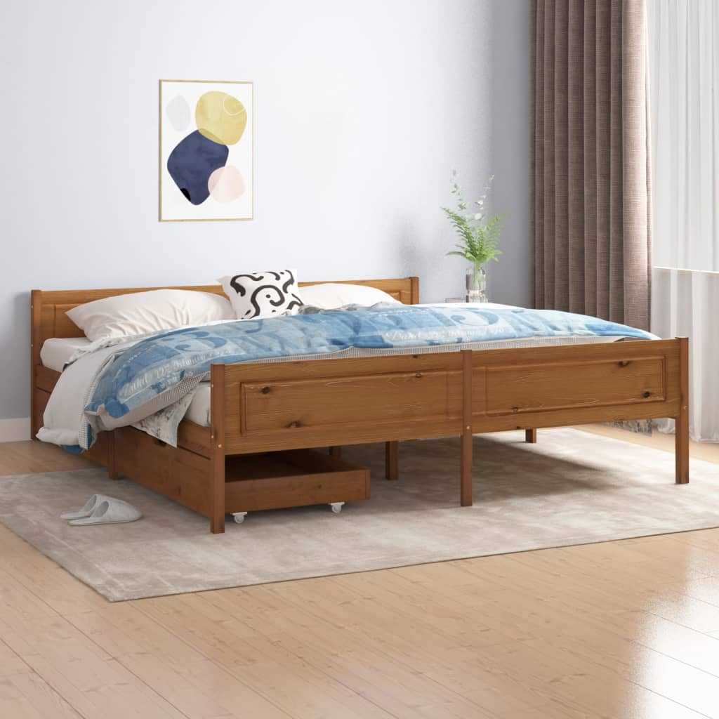 Berkfield Bed Frame with 2 Drawers Honey Brown Solid Wood Pine 180x200 cm