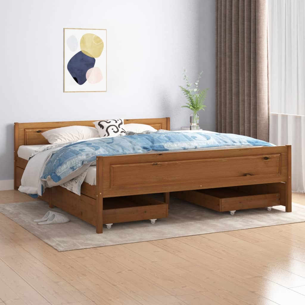 Berkfield Bed Frame with 4 Drawers Honey Brown Solid Wood Pine 160x200 cm