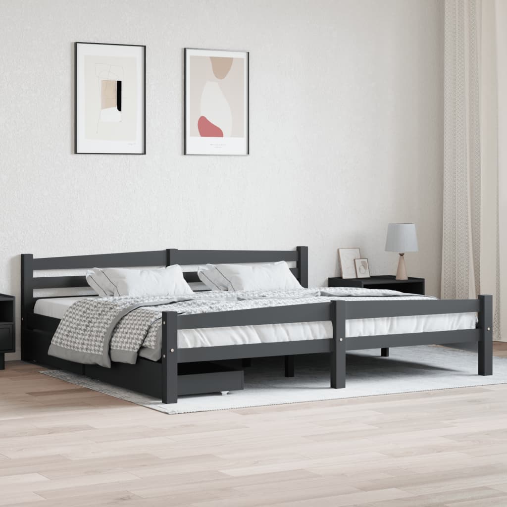 Berkfield Bed Frame with 2 Drawers Dark Grey Solid Pinewood 200x200 cm