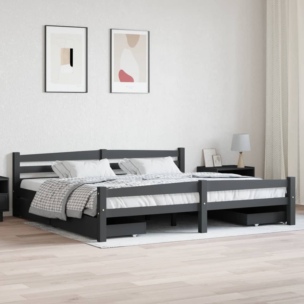 Berkfield Bed Frame with 4 Drawers Dark Grey Solid Pinewood 200x200 cm
