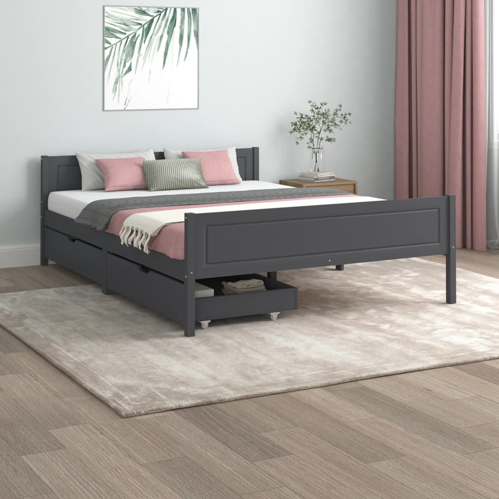 Berkfield Bed Frame with 2 Drawers Dark Grey Solid Wood Pine 160x200 cm