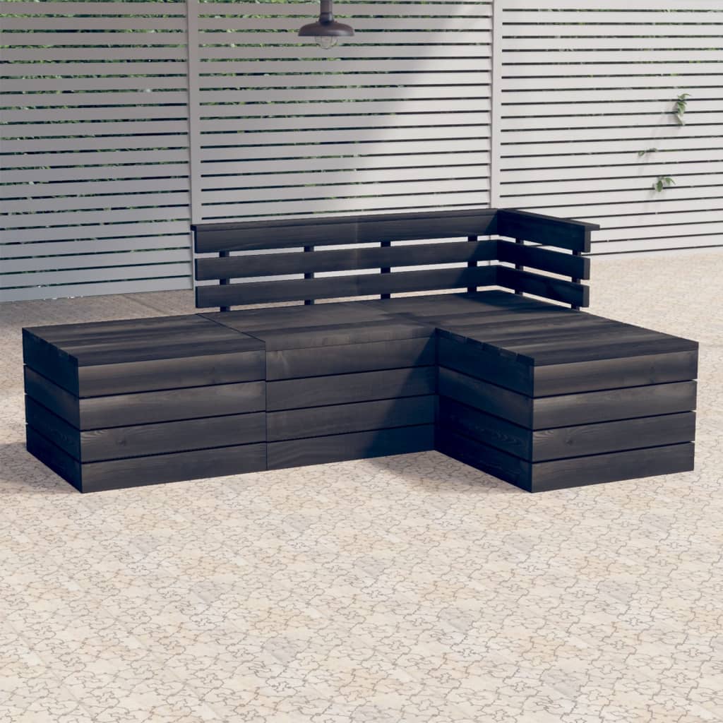 Berkfield 4 Piece Garden Pallet Lounge Set Solid Pinewood Dark Grey