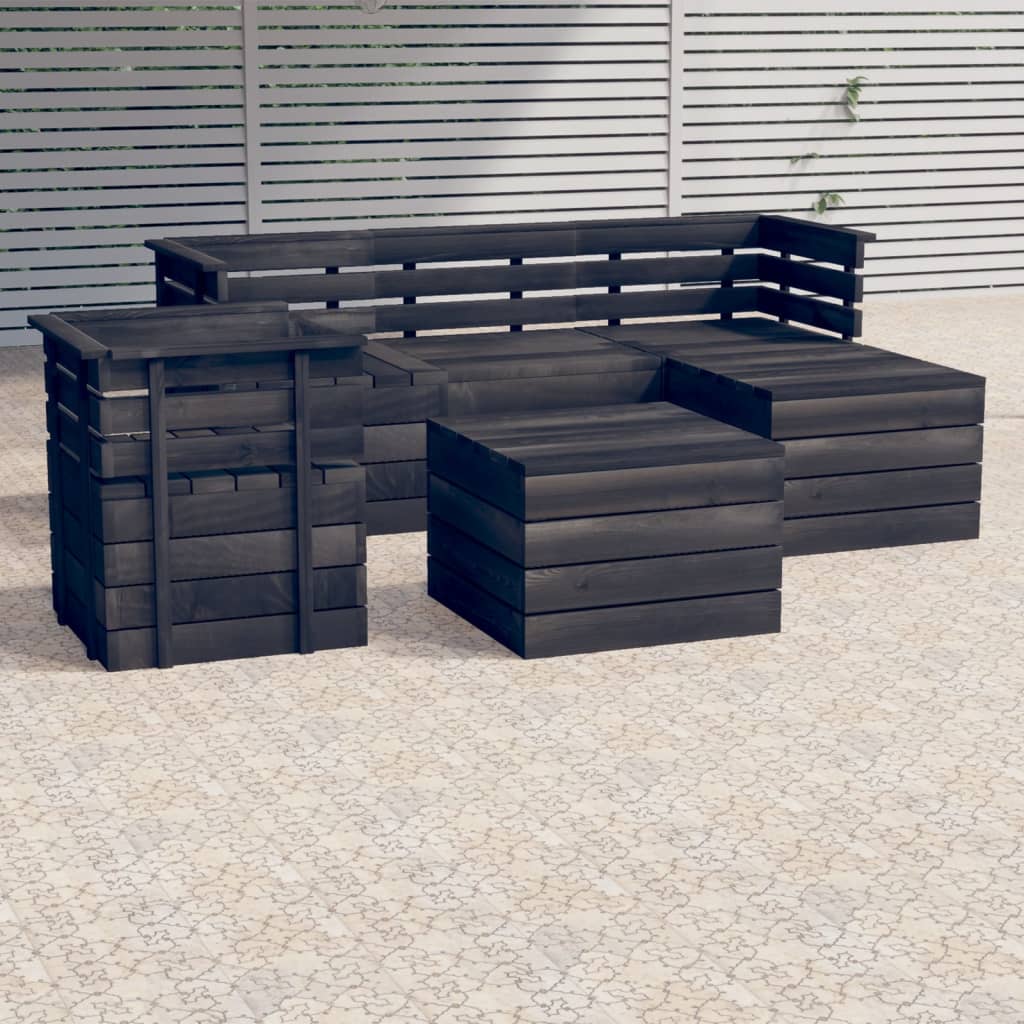 Berkfield 6 Piece Garden Pallet Lounge Set Solid Pinewood Dark Grey
