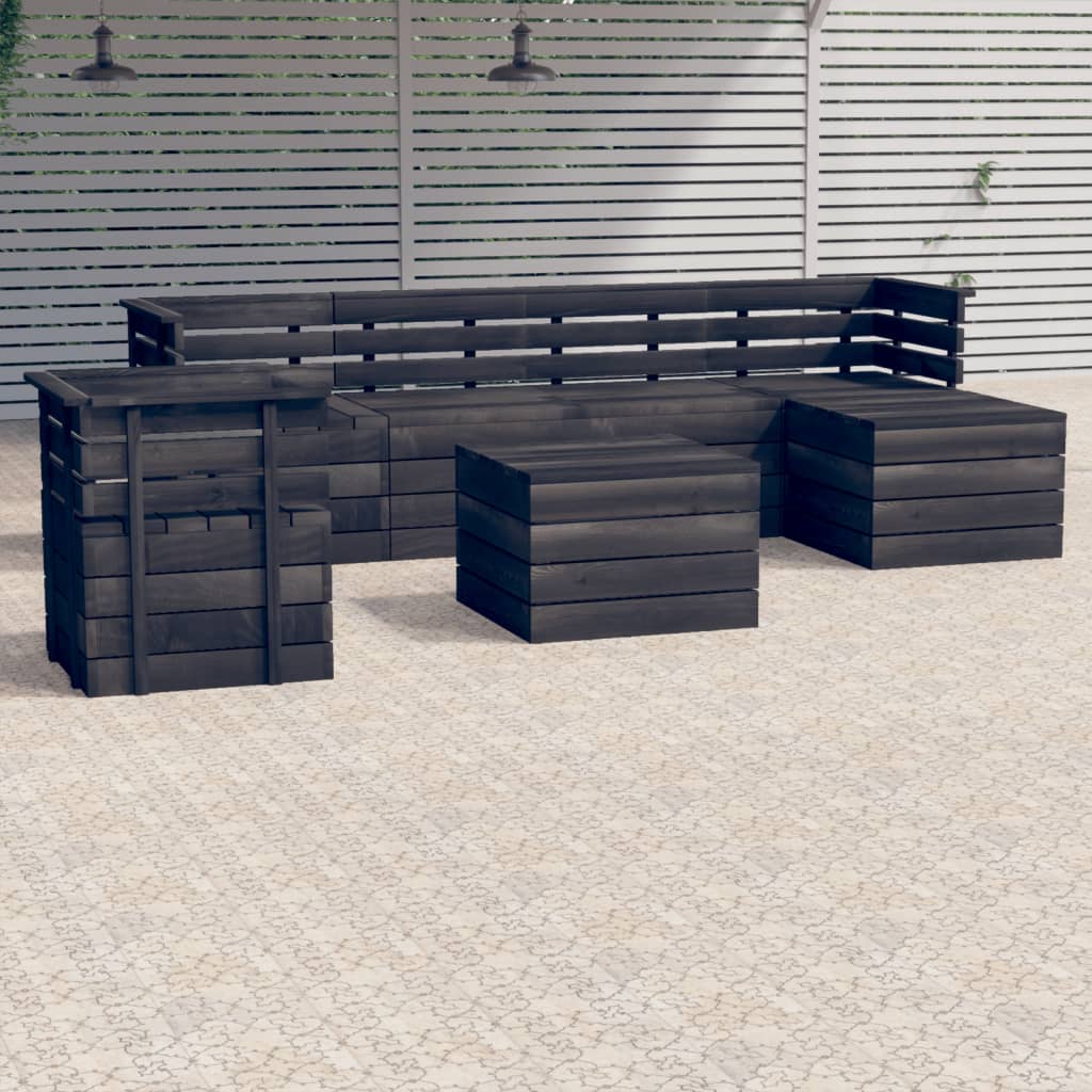 Berkfield 7 Piece Garden Pallet Lounge Set Solid Pinewood Dark Grey