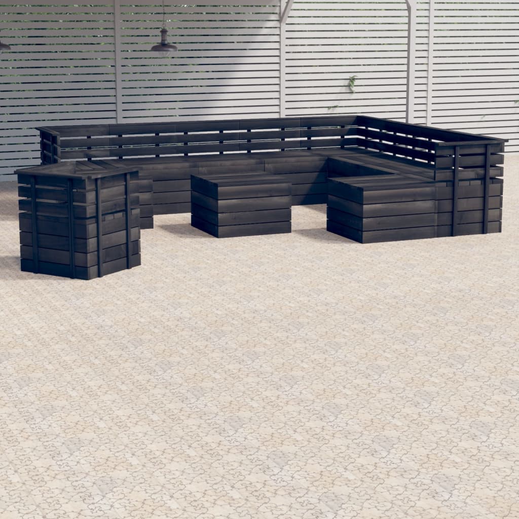 Berkfield 12 Piece Garden Pallet Lounge Set Solid Pinewood Dark Grey