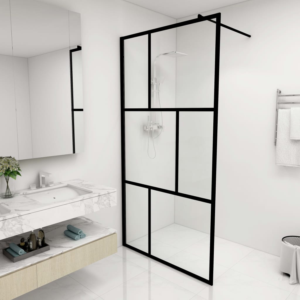 Berkfield Walk-in Shower Wall with Tempered Glass Black 100x195 cm