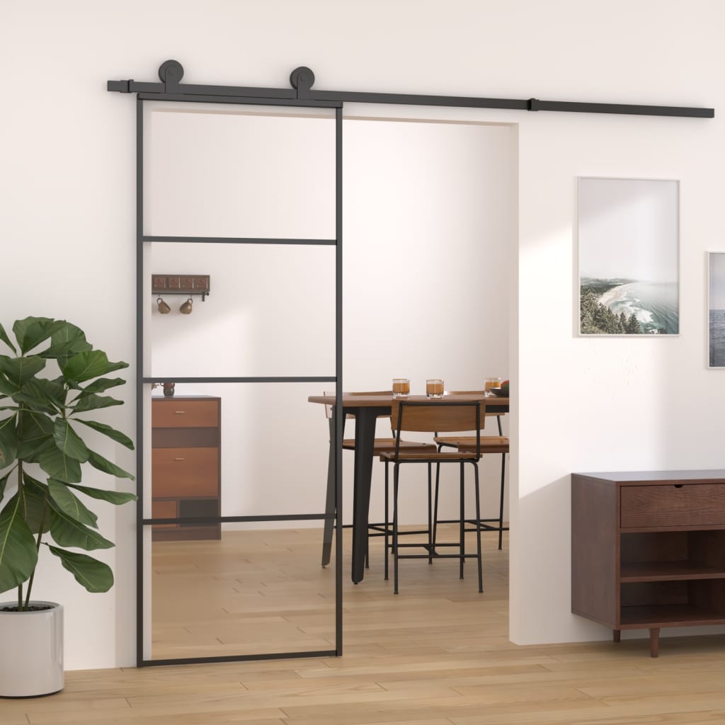 Berkfield Sliding Door Aluminium and ESG Glass 76x205 cm Black