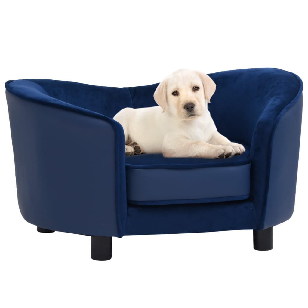 Berkfield Dog Sofa Blue 69x49x40 cm Plush and Faux Leather