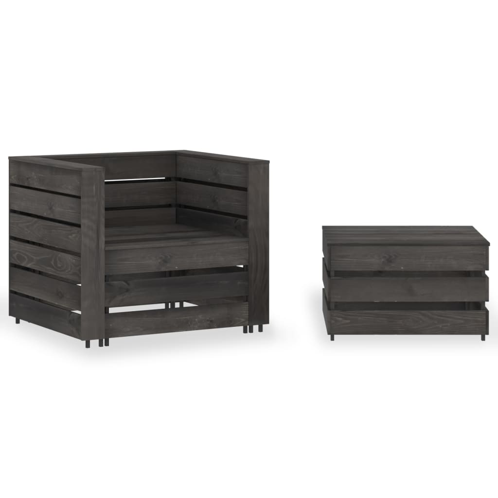 Berkfield 2 Piece Garden Pallet Lounge Set Grey Impregnated Pinewood