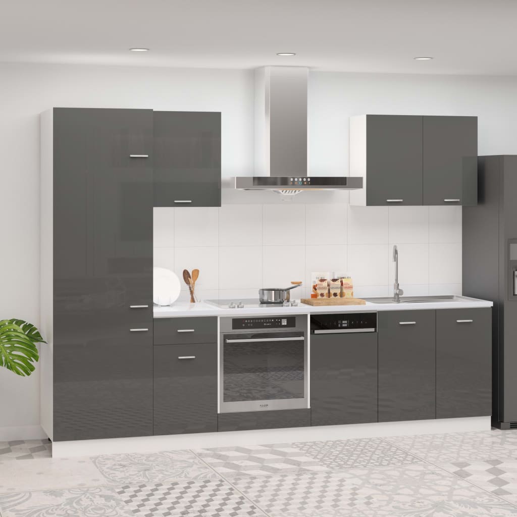 Berkfield 7 Piece Kitchen Cabinet Set High Gloss Grey Engineered Wood