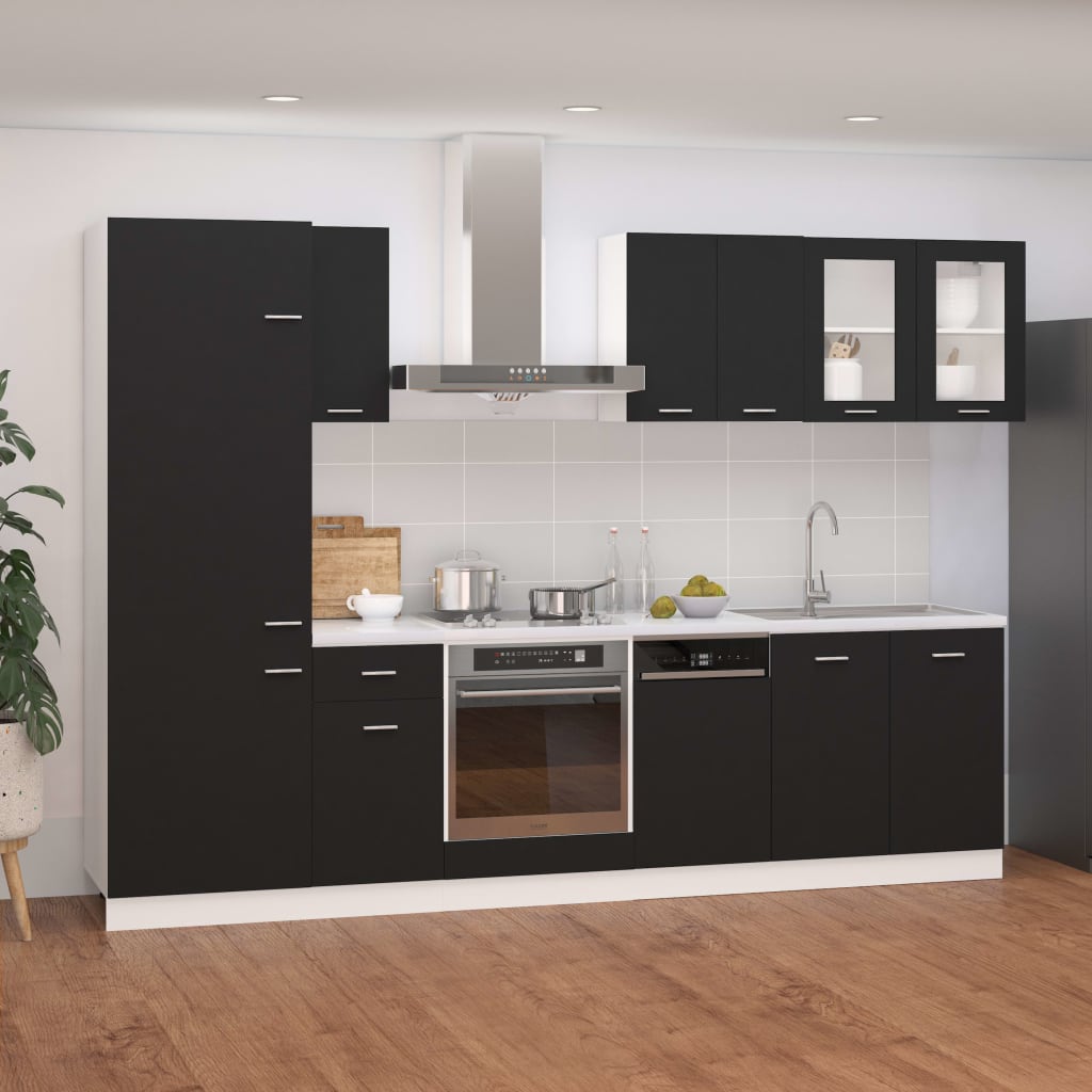 Berkfield 8 Piece Kitchen Cabinet Set Black Engineered Wood