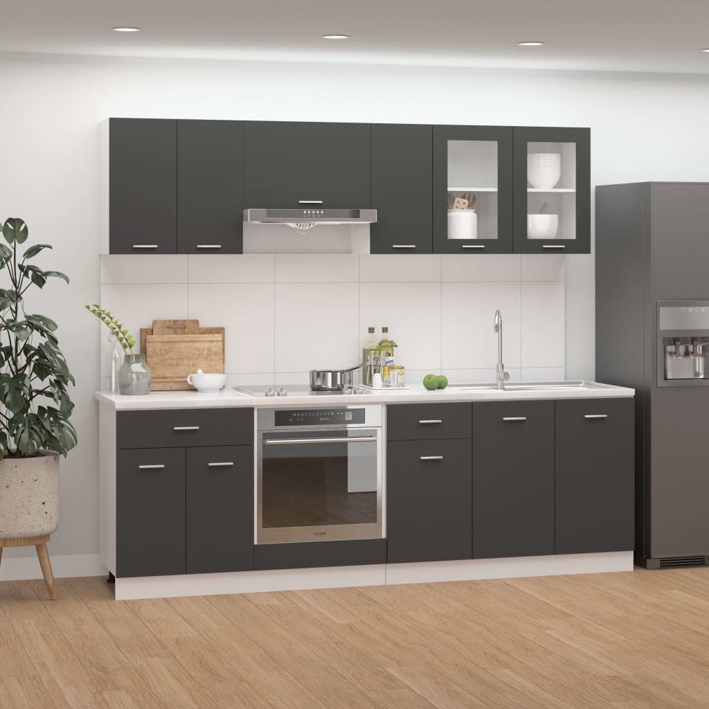 Berkfield 8 Piece Kitchen Cabinet Set Grey Engineered Wood