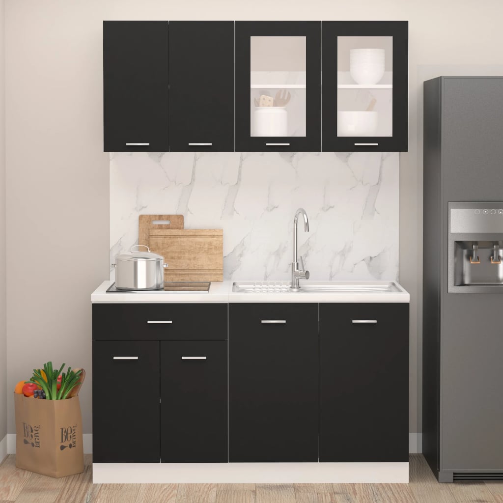 Berkfield 4 Piece Kitchen Cabinet Set Black Engineered Wood