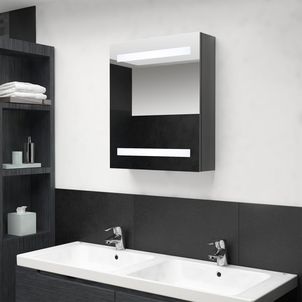 Berkfield LED Bathroom Mirror Cabinet Shining Grey 50x14x60 cm