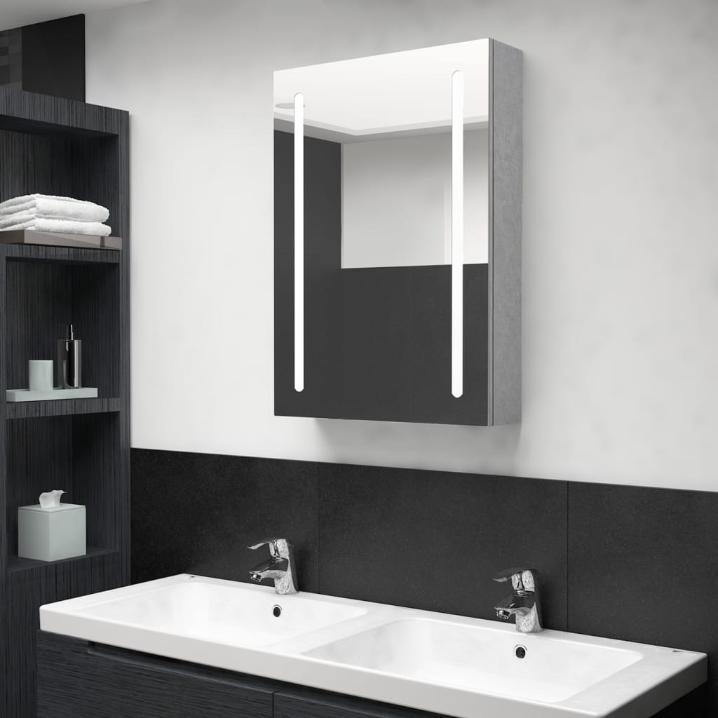 Berkfield LED Bathroom Mirror Cabinet Concrete Grey 50x13x70 cm