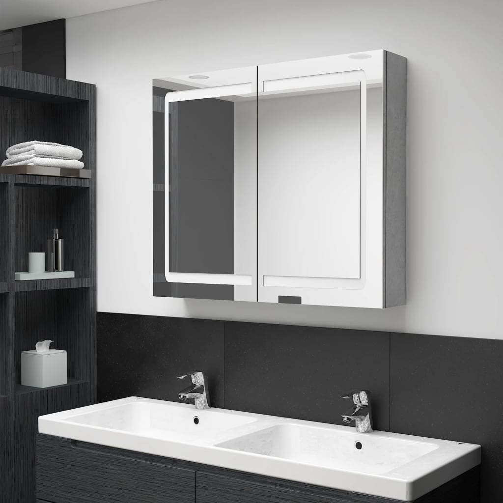Berkfield LED Bathroom Mirror Cabinet Concrete Grey 80x12x68 cm