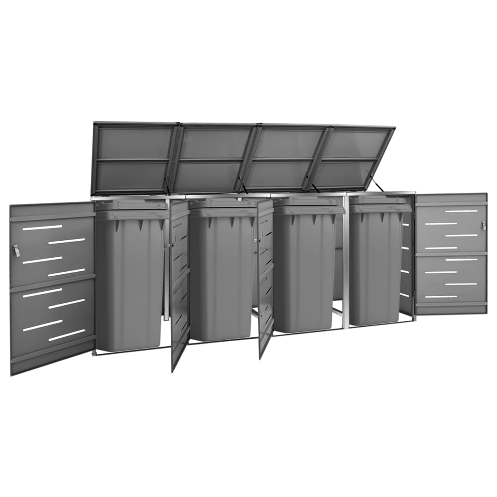 Berkfield Quadruple Wheelie Bin Shed 276.5x77.5x115.5 cm Stainless Steel