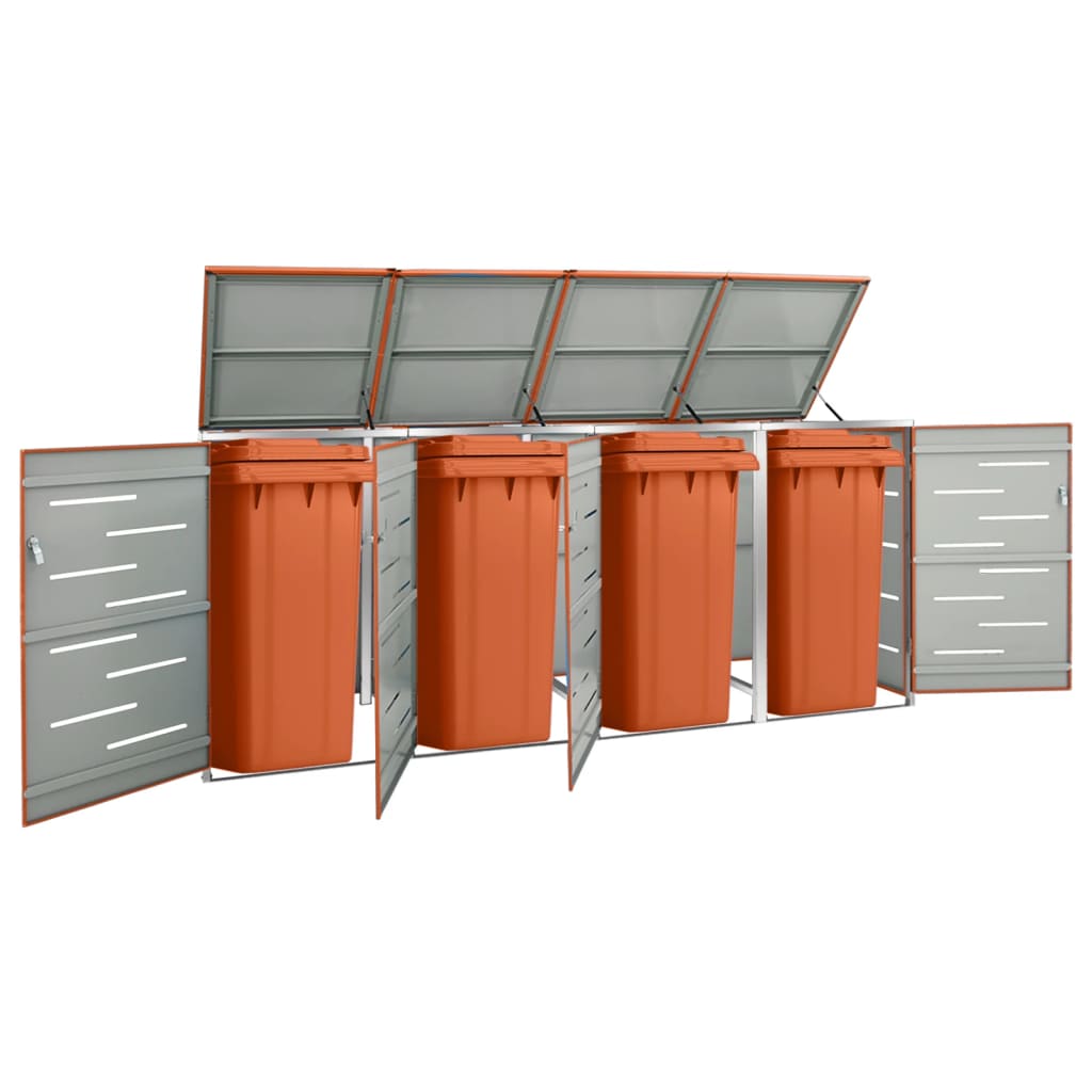Berkfield Quadruple Wheelie Bin Shed 276.5x77.5x115.5 cm Stainless Steel