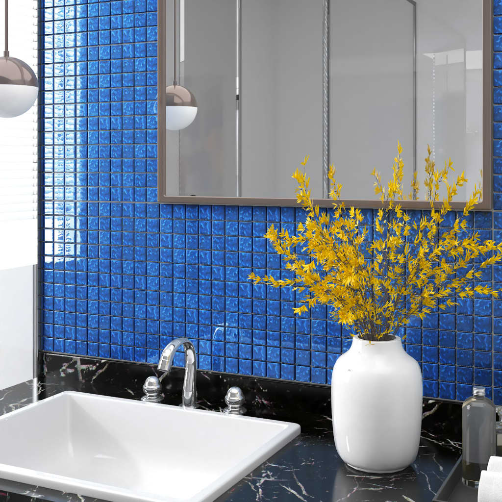Berkfield Mosaic Tiles 11 pcs Blue 30x30 cm Glass