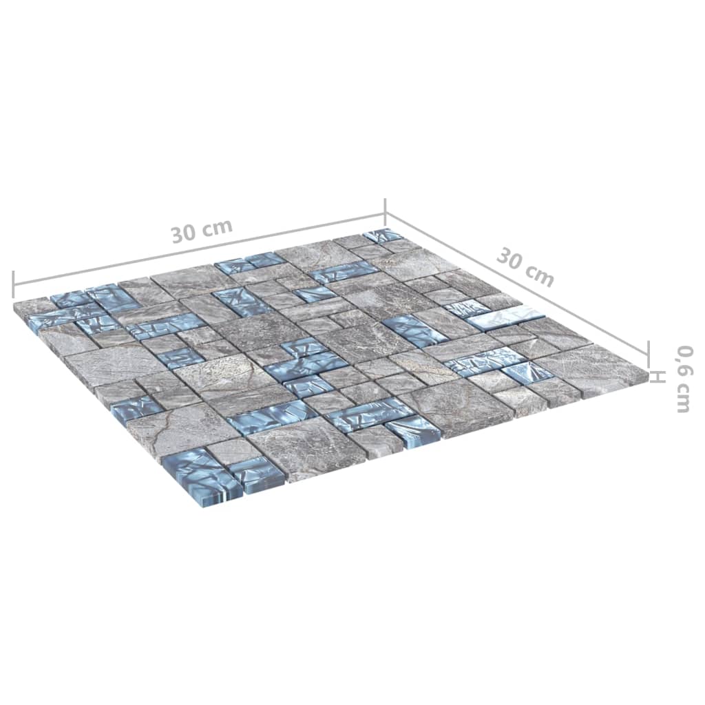 Berkfield Mosaic Tiles 11 pcs Grey and Blue 30x30 cm Glass