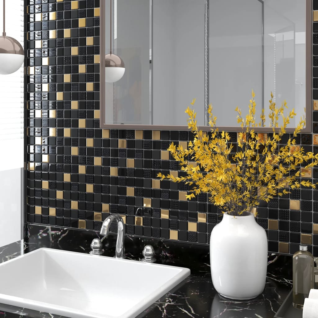 Berkfield Mosaic Tiles 22 pcs Black and Gold 30x30 cm Glass
