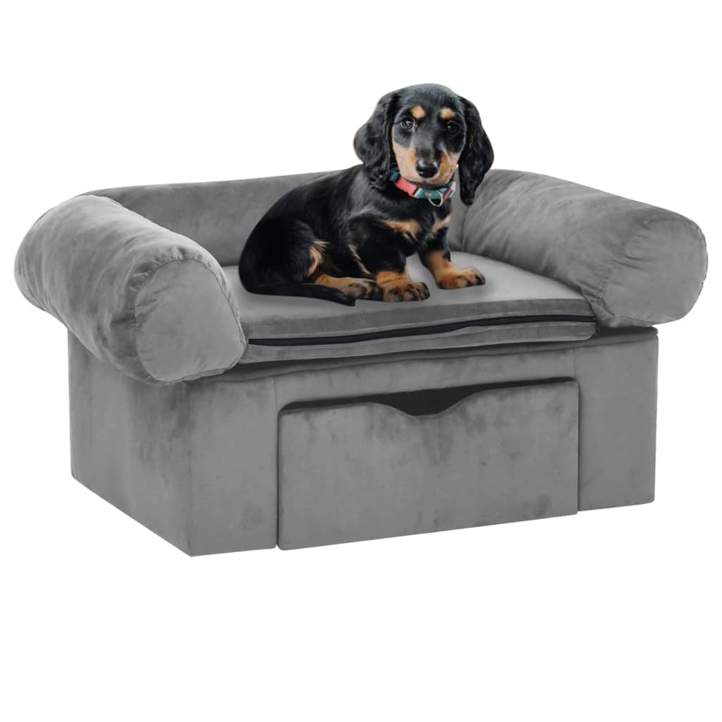 Berkfield Dog Sofa with Drawer Grey 75x50x38 cm Plush