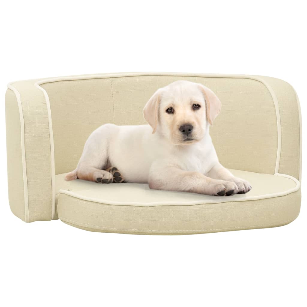Berkfield Foldable Dog Sofa Cream 76x71x30 cm Linen Washable Cushion